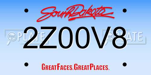 2Z00V8 South Dakota License Plate