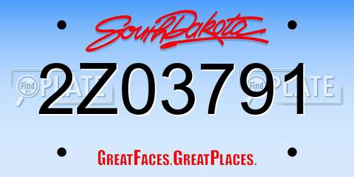 2Z03791 South Dakota License Plate