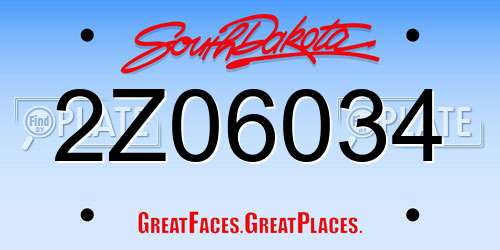 2Z06034 South Dakota License Plate
