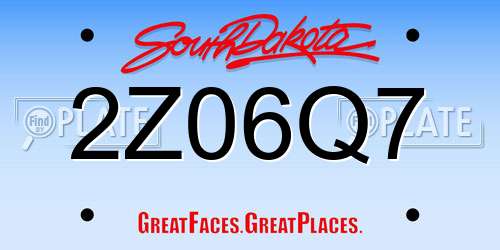 2Z06Q7 South Dakota License Plate