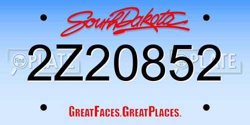 2Z20852 South Dakota License Plate