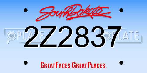 2Z2837 South Dakota License Plate