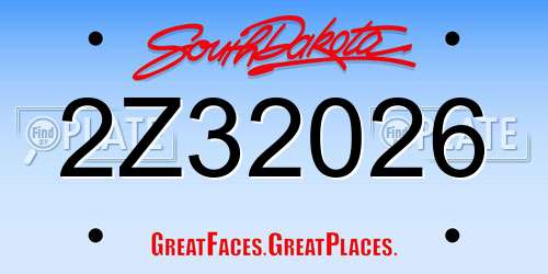2Z32026 South Dakota License Plate