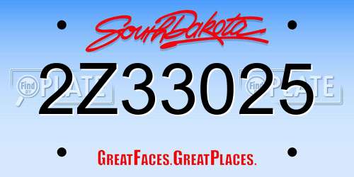 2Z33025 South Dakota License Plate