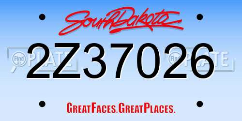 2Z37026 South Dakota License Plate