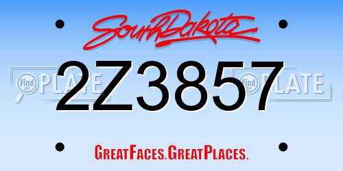 2Z3857 South Dakota License Plate