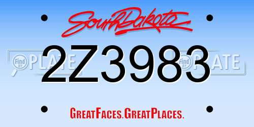 2Z3983 South Dakota License Plate