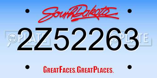 2Z52263 South Dakota License Plate