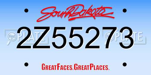 2Z55273 South Dakota License Plate