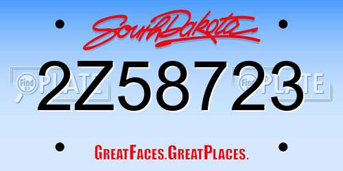 2Z58723 South Dakota License Plate
