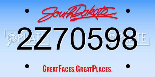 2Z70598 South Dakota License Plate