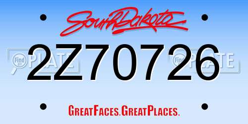 2Z70726 South Dakota License Plate