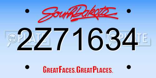 2Z71634 South Dakota License Plate
