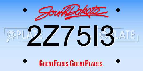 2Z75I3 South Dakota License Plate