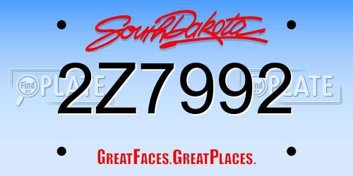 2Z7992 South Dakota License Plate
