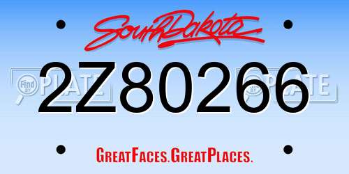2Z80266 South Dakota License Plate