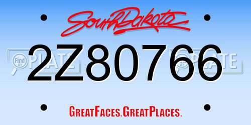2Z80766 South Dakota License Plate
