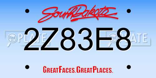 2Z83E8 South Dakota License Plate