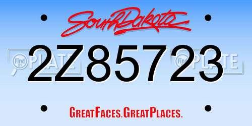 2Z85723 South Dakota License Plate
