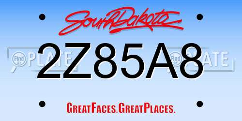 2Z85A8 South Dakota License Plate