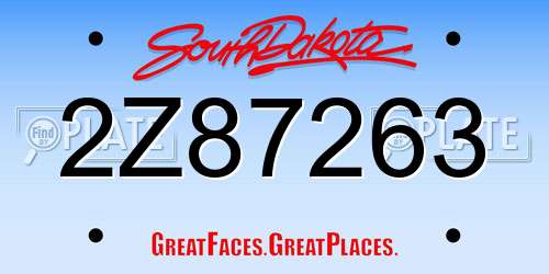 2Z87263 South Dakota License Plate