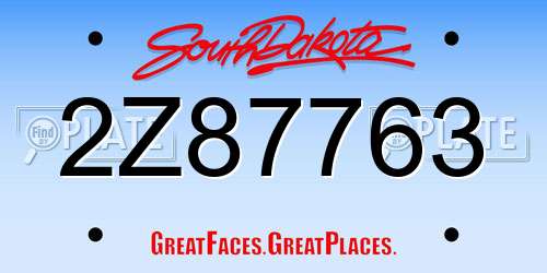 2Z87763 South Dakota License Plate