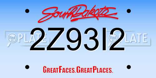 2Z93I2 South Dakota License Plate