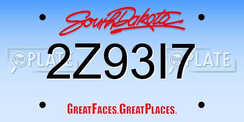 2Z93I7 South Dakota License Plate