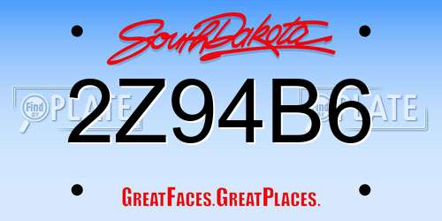 2Z94B6 South Dakota License Plate
