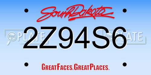 2Z94S6 South Dakota License Plate
