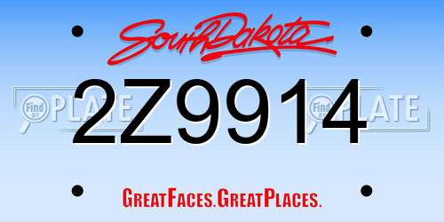 2Z9914 South Dakota License Plate