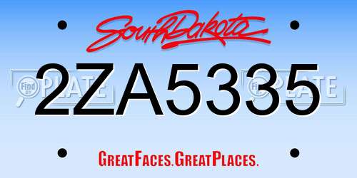 2ZA5335 South Dakota License Plate