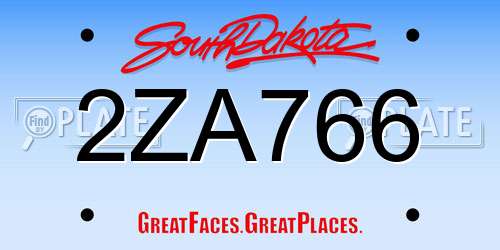 2ZA766 South Dakota License Plate