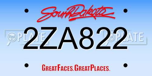 2ZA822 South Dakota License Plate