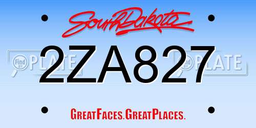 2ZA827 South Dakota License Plate