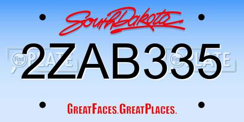 2ZAB335 South Dakota License Plate