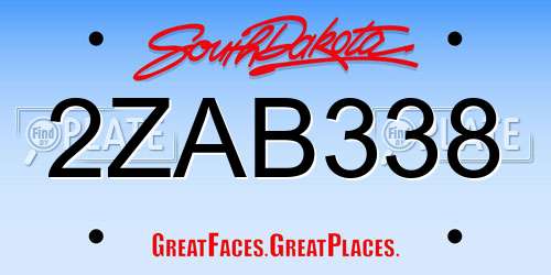 2ZAB338 South Dakota License Plate