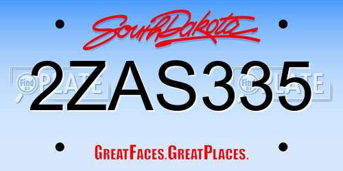 2ZAS335 South Dakota License Plate