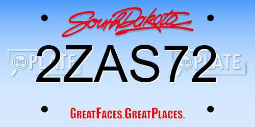 2ZAS72 South Dakota License Plate