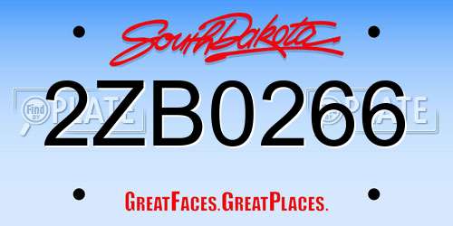 2ZB0266 South Dakota License Plate