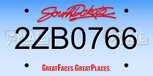2ZB0766 South Dakota License Plate