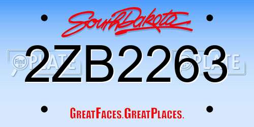 2ZB2263 South Dakota License Plate