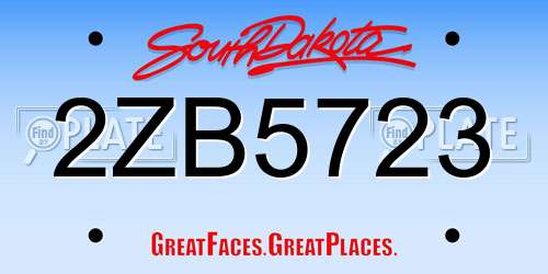 2ZB5723 South Dakota License Plate