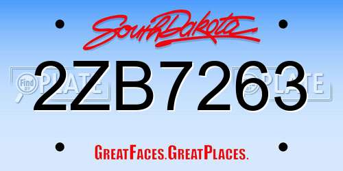 2ZB7263 South Dakota License Plate