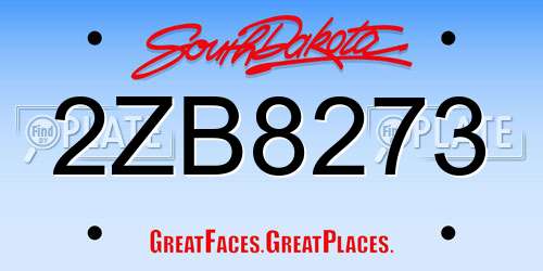 2ZB8273 South Dakota License Plate