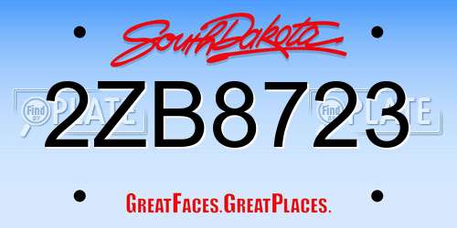 2ZB8723 South Dakota License Plate