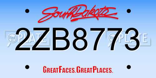 2ZB8773 South Dakota License Plate