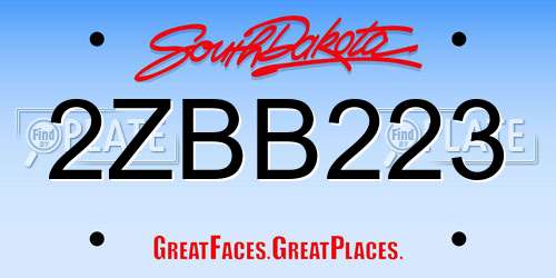 2ZBB223 South Dakota License Plate
