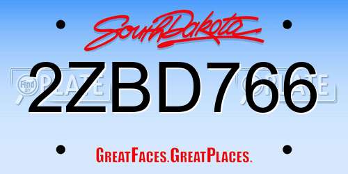 2ZBD766 South Dakota License Plate