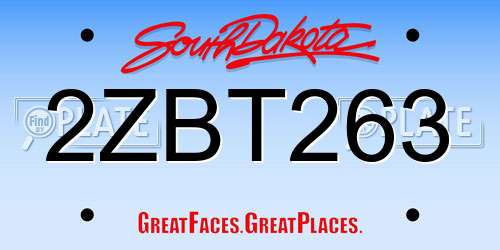 2ZBT263 South Dakota License Plate